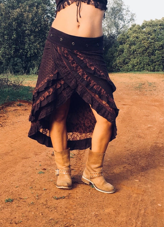 Boho Alta Baja Asimétrica Falda Maxi Hippie Falda - Etsy España