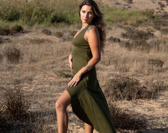 Boho Goddess Maxi Dress: High Low Hem, Festival Elven Gown