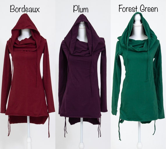 Long Sleeve Cowl Neck / Hoodie Dress, Elf Dress, Short Tunic
