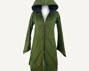 green様 エフィレボル Hooded Cotton Long Coat Long Pixie Hooded Jacket: Elven Leaf Coat, Bohemian Festival Wear