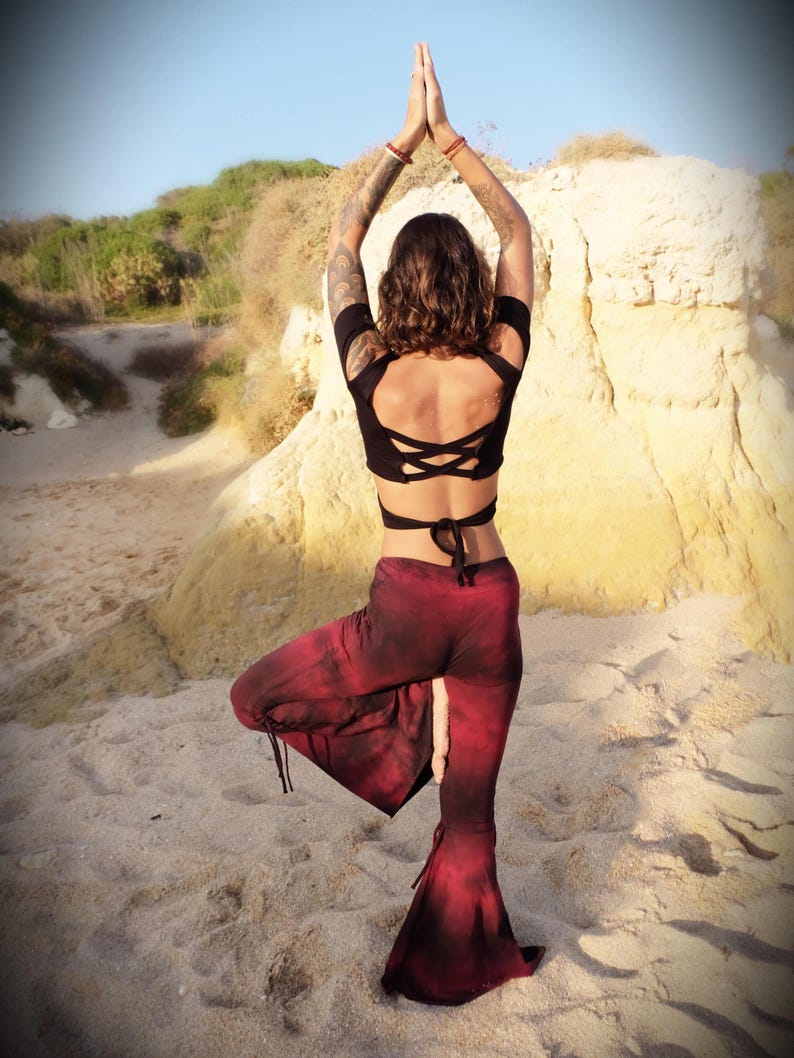 Tie Dye-knappbyxor: Boho utsvängda yogabyxor bild 1