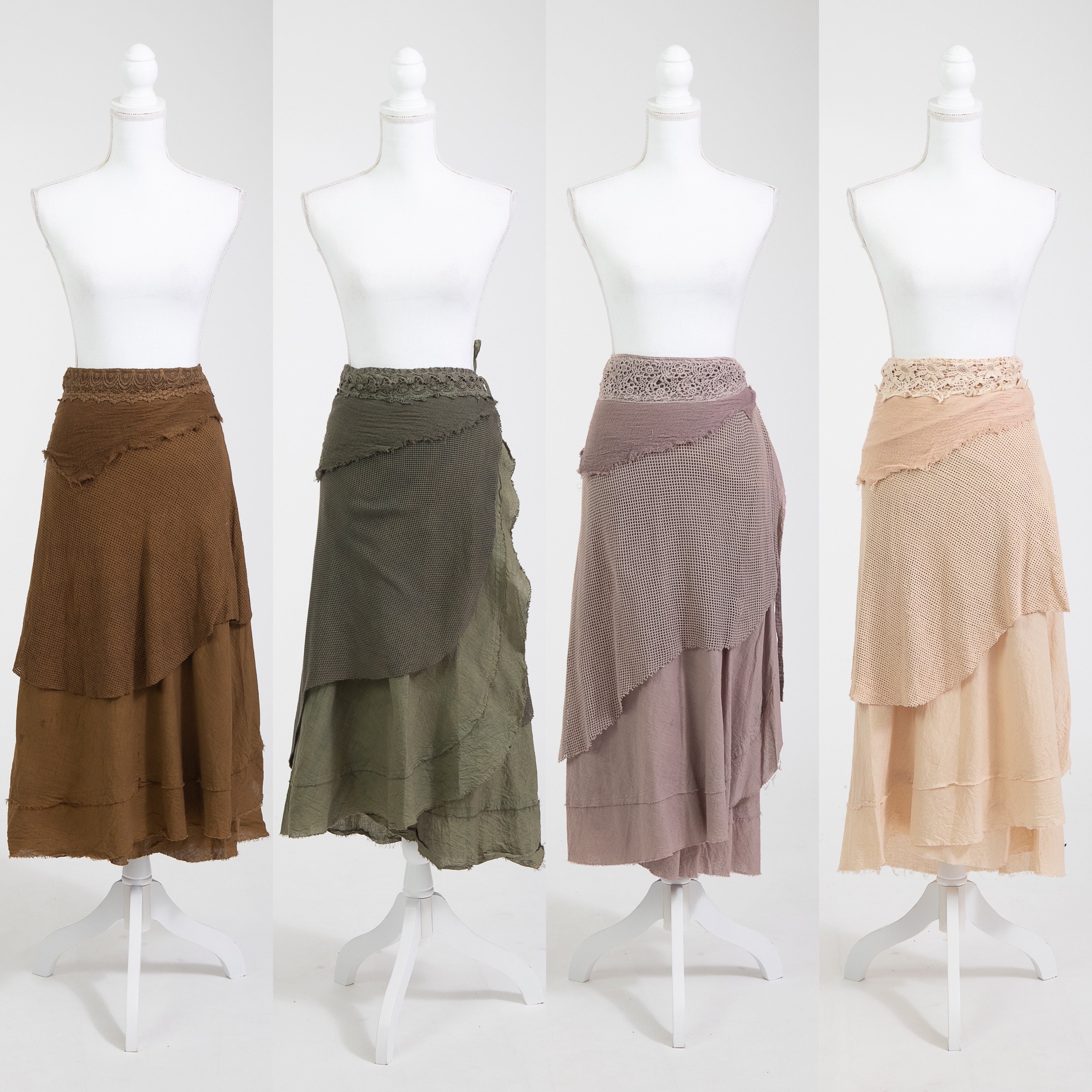 Long Boho Wrap Skirt, Layered Skirt, Tiered Skirt, Bohemian