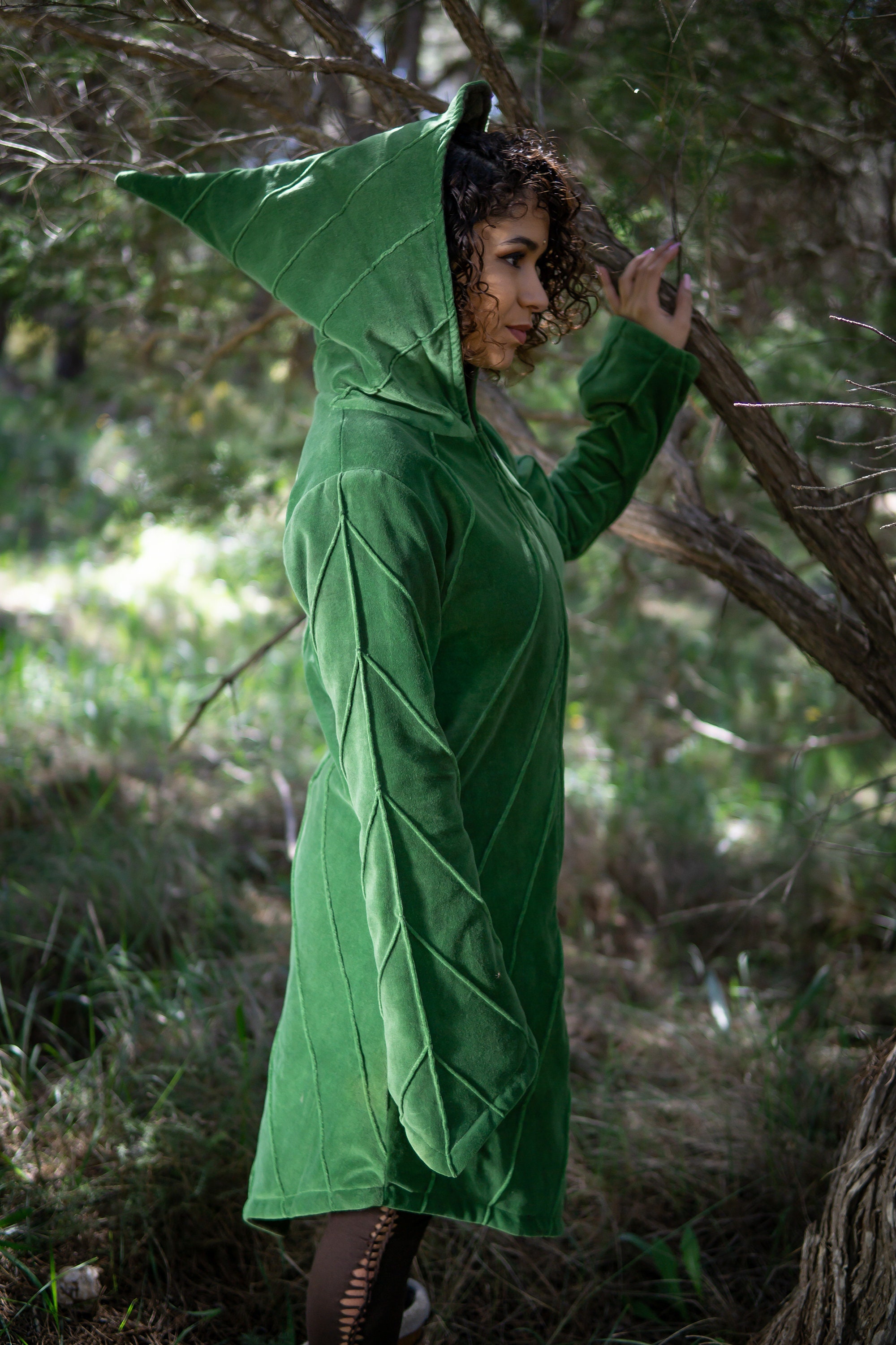 Long Pixie Leaf Hood Jacket, Warm Winter Coat, Fairy Jacket