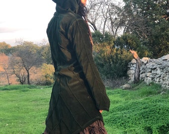 Long Pixie Leaf Hood Jacket, Warm Winter Coat, Fairy Jacket