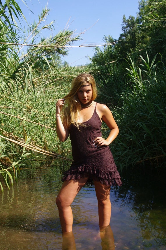 Lace Ruffle Elven Dress: Backless Cotton Fairycore Brown Dress - Etsy Canada
