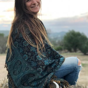 Paisley Blanket Shawl – Vegan Wool Boho Scarf, Cozy Festival Wrap, Warm Winter Shawl image 2