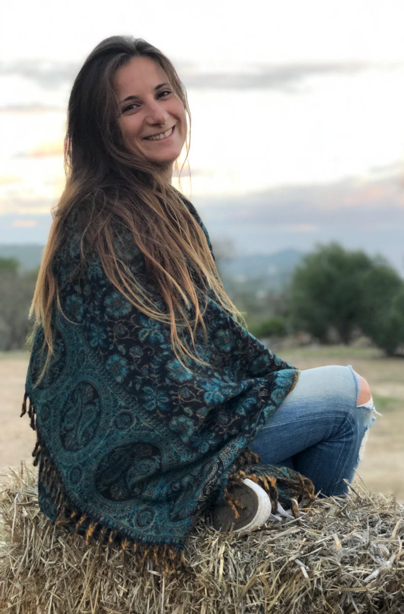 Paisley Blanket Shawl – Vegan Wool Boho Scarf, Cozy Festival Wrap, Warm Winter Shawl image 2
