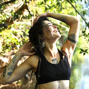 Boho Lace Crop Top – Strappy Open Back Festival Bralette, Yoga & Dance Bra, Bohemian Summer Top