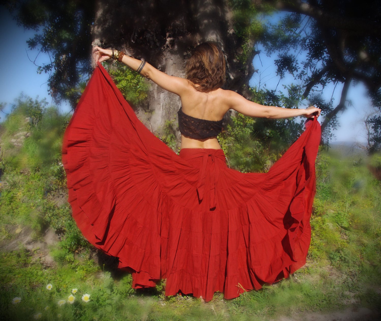 Falda Flamenca Barata modelo Tarantos color rojo-Talla 36