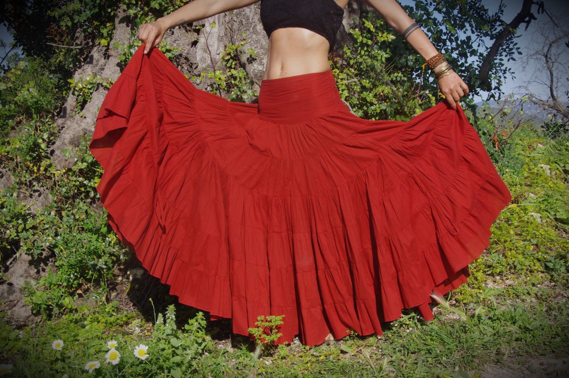 Flamenco Gypsy Red Skirt Nomadic Skirt Fairy Clothing Long - Etsy