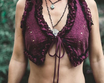 Handgemaakt kanten korsetvest: verstelbare boho-festivalmode