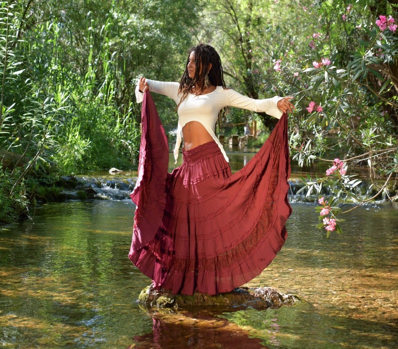 Longue jupe longue bohème, jupe prairie, jupe flamenco, jupe à volants, jupe longue d'été, jupe longue, jupe de festival, jupe gitane, elfique image 2
