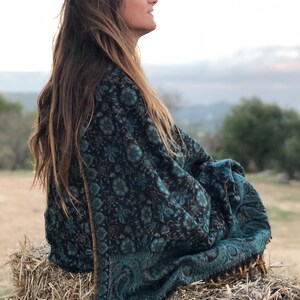 Paisley Blanket Shawl – Vegan Wool Boho Scarf, Cozy Festival Wrap, Warm Winter Shawl image 3