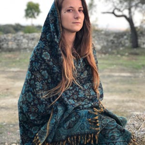 Paisley Blanket Shawl – Vegan Wool Boho Scarf, Cozy Festival Wrap, Warm Winter Shawl image 4