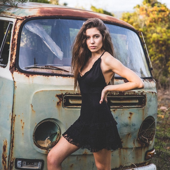 black dress festival outfit Starry Mesh Black Dress for Music Festivals