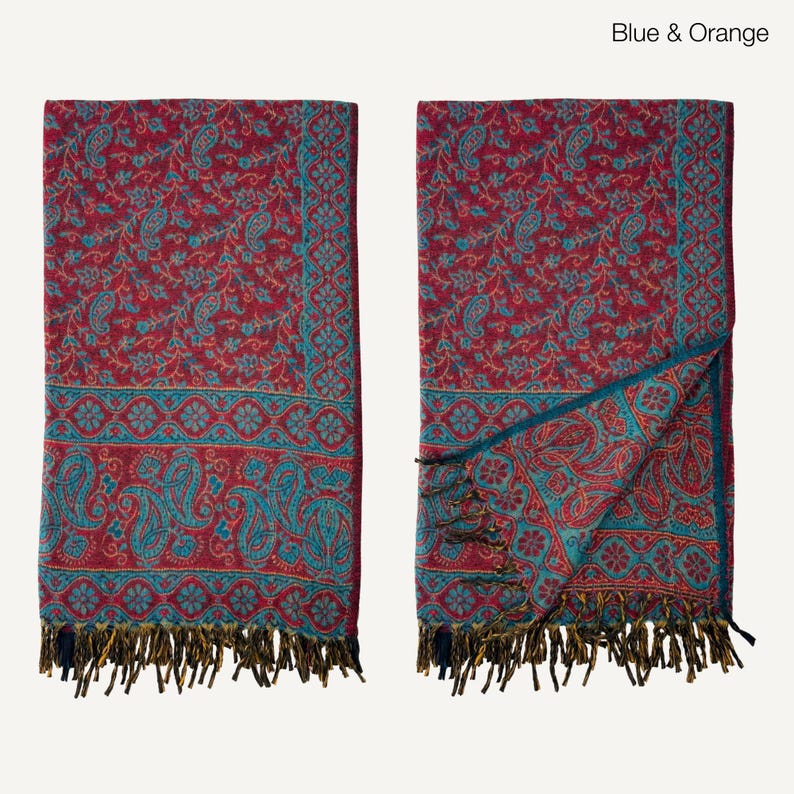 Paisley Blanket Shawl – Vegan Wool Boho Scarf, Cozy Festival Wrap, Warm Winter Shawl image 13