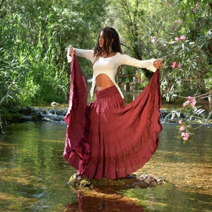 Jupe longue gitane, jupe de flamenco, jupe de fée, jupe elfique, jupe de danse du ventre, jupe Burning man, jupe bohème, jupe de mariage, jupe blanche image 6