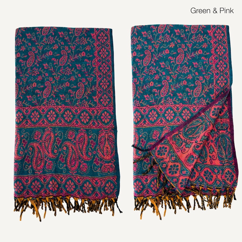 Paisley Blanket Shawl – Vegan Wool Boho Scarf, Cozy Festival Wrap, Warm Winter Shawl image 11