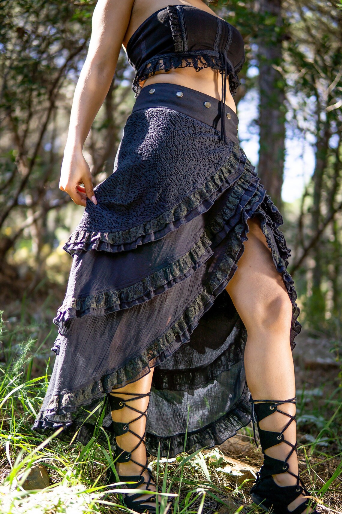 Wrap Fairy Long Ruffle Skirt Elven Skirt Festival Skirt Etsy