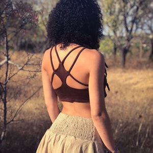 Backless Yoga Top: Brown Bohemian Crop Top