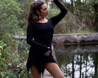 Elven Pixie Top: Long Sleeve Asymmetric Hem Festival Clothing