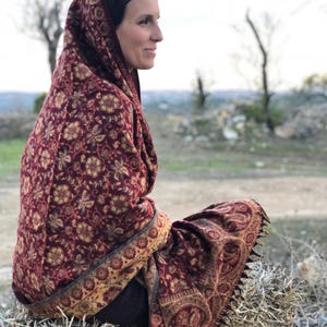 Paisley Blanket Shawl – Vegan Wool Boho Scarf, Cozy Festival Wrap, Warm Winter Shawl image 6