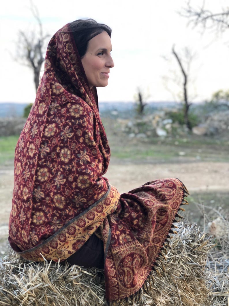 Paisley Blanket Shawl – Vegan Wool Boho Scarf, Cozy Festival Wrap, Warm Winter Shawl image 6