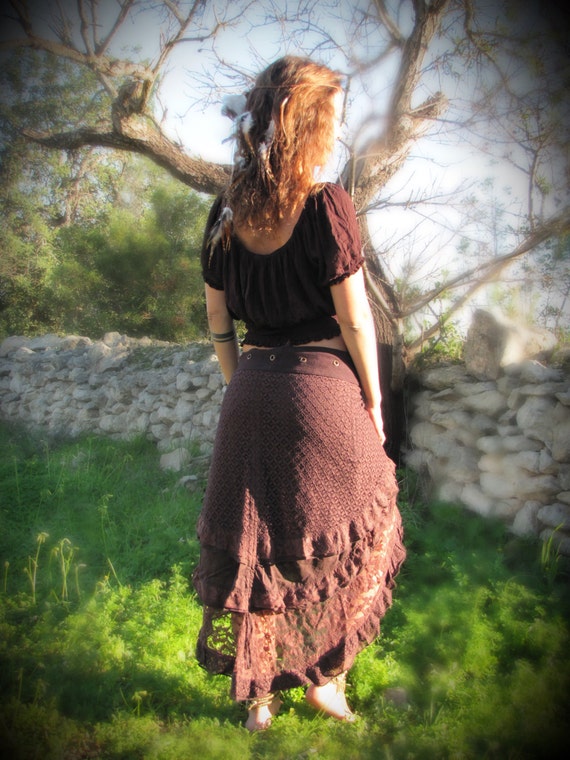 Boho Alta Baja Asimétrica Falda Maxi Hippie Falda - Etsy España