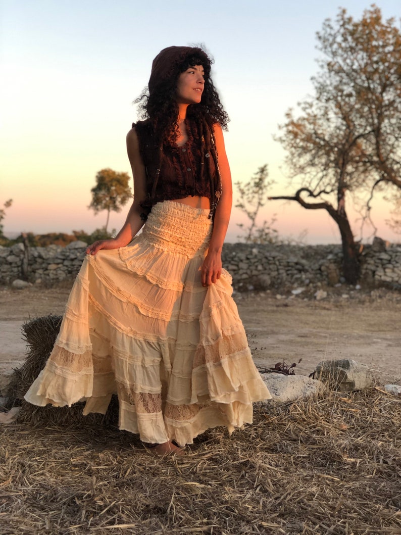 Long Boho Maxi Skirt, Prairie Skirt, Flamenco Skirt, Ruffle Skirt, Summer Maxi Skirt, Full Length Skirt, Festival Skirt, Gypsy Skirt, Elven zdjęcie 7