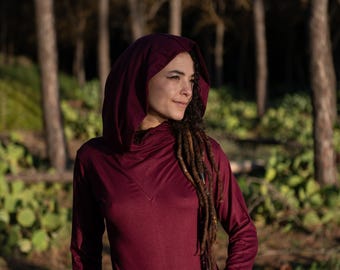 Fairy Hooded Top – Lightweight Boho Long Sleeve Top, Festival Elven Clothing, Layering Fairycore Shirt