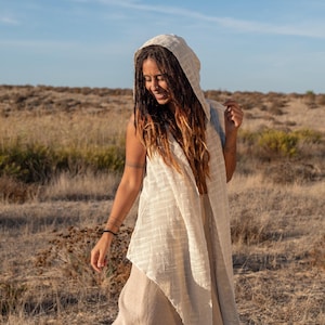 Asymmetric Hooded Vest – Earthy Fairycore Layering Vest With Large Hood, Boho Festival Clothing