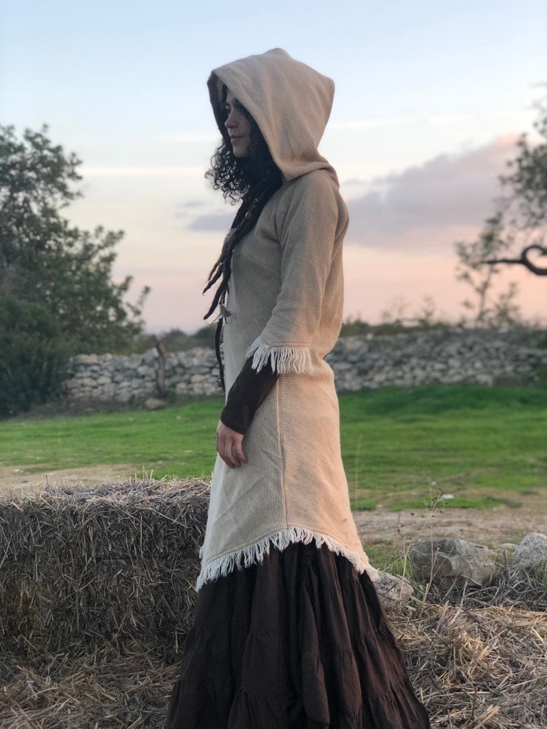 Pocahontas Hood Dress, Tribal Winter Dress, Vêtements ethniques, Gypsy Dress, Fairy Faerie Dress, Pixie Hood Dress, Elven Hoodie Dress image 6
