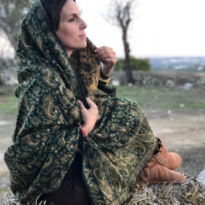Paisley Blanket Shawl – Vegan Wool Boho Scarf, Cozy Festival Wrap, Warm Winter Shawl image 1