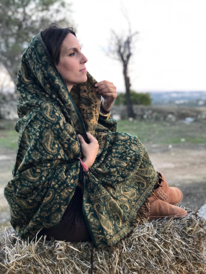 Paisley Blanket Shawl – Vegan Wool Boho Scarf, Cozy Festival Wrap, Warm Winter Shawl image 1