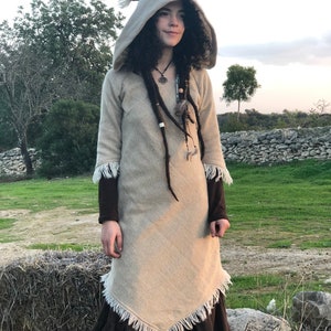 Pocahontas Hood Dress, Tribal Winter Dress, Vêtements ethniques, Gypsy Dress, Fairy Faerie Dress, Pixie Hood Dress, Elven Hoodie Dress image 9