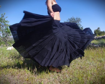 Spódnica Flamenco Black Witch, Spódnica Cygańska, Spódnica Boho, Spódnica do Tańca Brzucha, Długa Spódnica Sufi, Spódnica Burleskowa, Spódnica Wróżki, Spódnica Gotycka