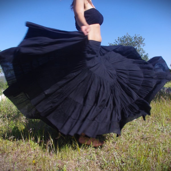 Jupe de sorcière noire flamenco, jupe gitane, jupe bohème, jupe de danse du ventre, jupe longue soufie, jupe burlesque, jupe de fée, jupe gothique