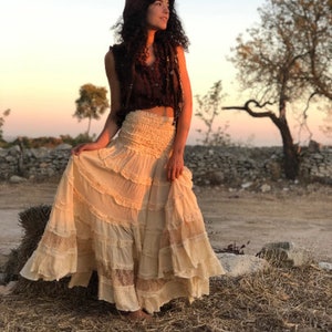 Zigeuner lange rok, Flamenco rok, Fairy rok, Elven rok, buikdans rok, Burning man rok, Boho rok, bruiloft rok, witte rok afbeelding 2