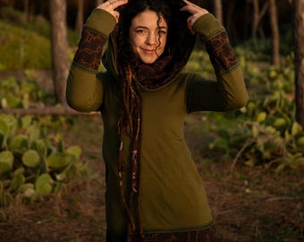 Shipibo Fleece Lined Winter Sweater: Boho Festival Hoodie