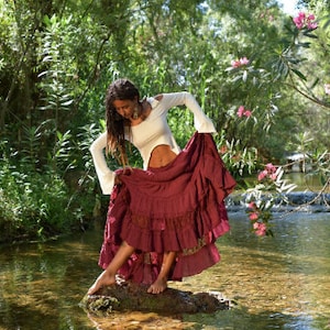 Jupe longue gitane, jupe de flamenco, jupe de fée, jupe elfique, jupe de danse du ventre, jupe Burning man, jupe bohème, jupe de mariage, jupe blanche image 7