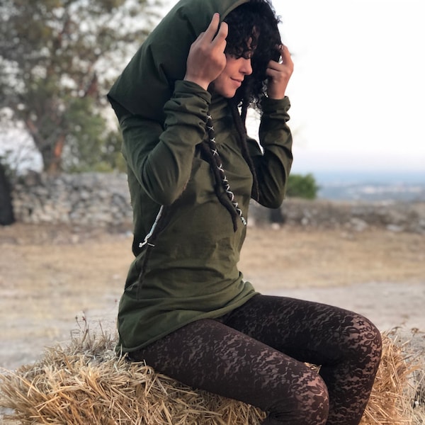 Langarm Boho Festival Top, Fairycore Elfen Outfit, Pixie Hoodie