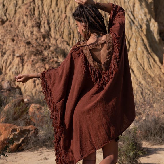 Bohemian Fringe Kimono –Hippie Chic Cotton Cover Up, Festival Poncho  Cardigan