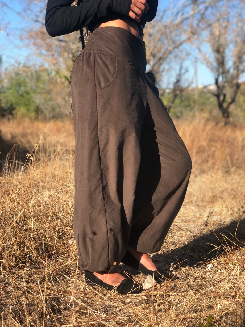 Corduroy broek, hoge taille broek, harembroek, yogabroek, Aladdin broek, Afghaanse broek, wijde broek, Boho broek afbeelding 4