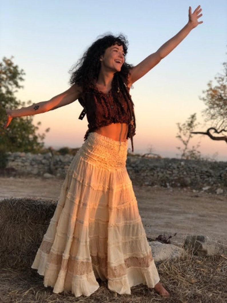 Gypsy Long Skirt, Flamenco Skirt, Fairy Skirt, Elven Skirt, Belly Dance Skirt, Burning man Skirt, Bohemian Skirt, Wedding Skirt, White Skirt zdjęcie 1