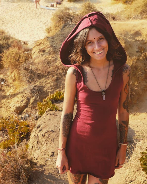 Hooded Mini Dress: Cotton Faerie Festival Dress