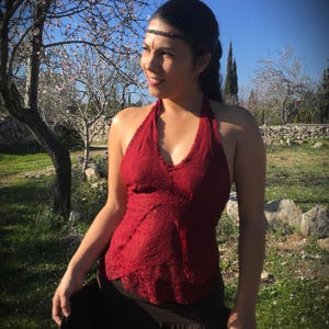 Red Sexy Lace Backless Top, Fairy Top, Festival Top, Princess Top, Goddess Top, Elven Clothing, Faerie Clothing, Tribal Top, Renaissance Top