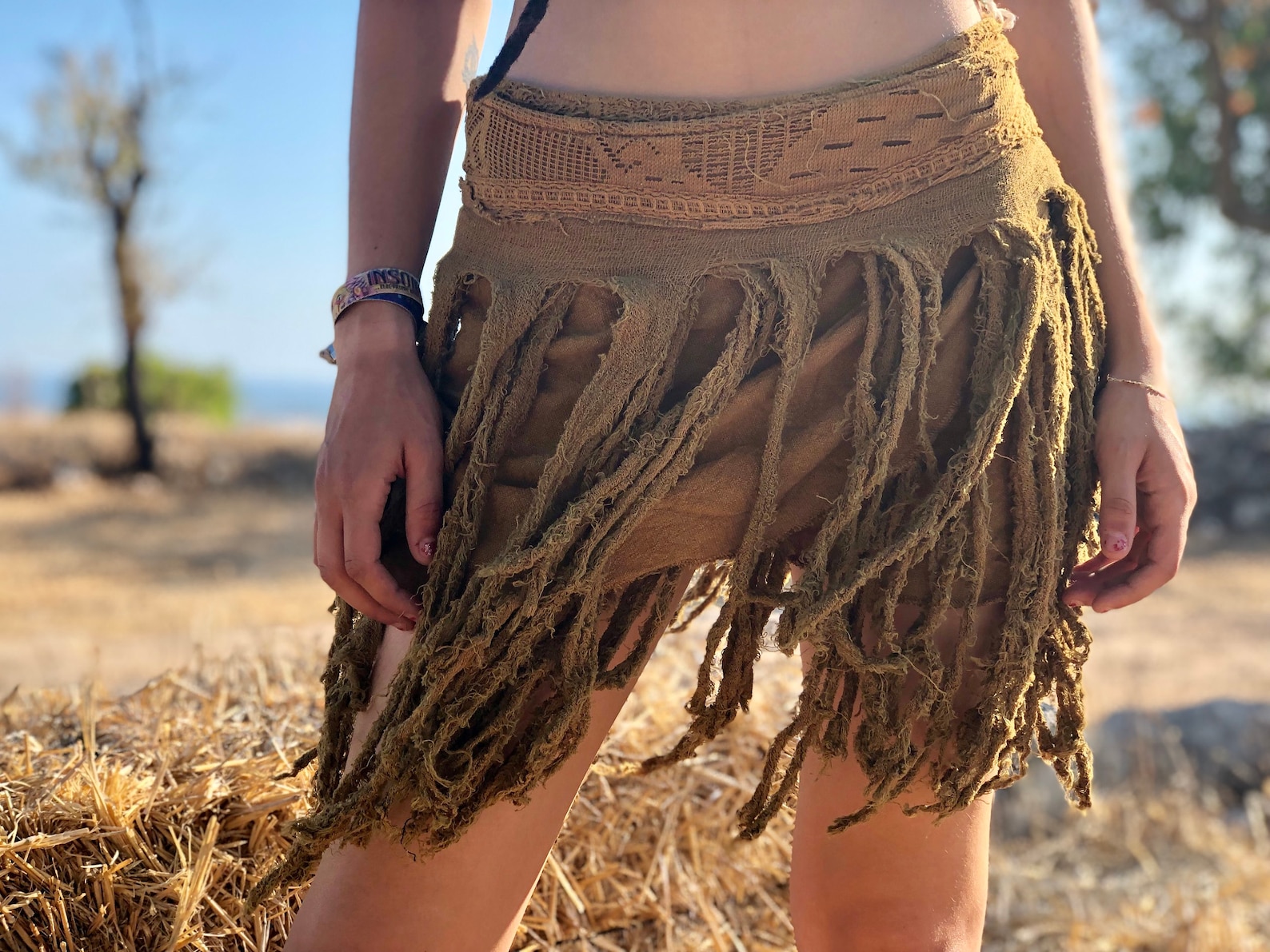 Hill-tribe Long Skirt with Pockets - Pink and Brown main image 1