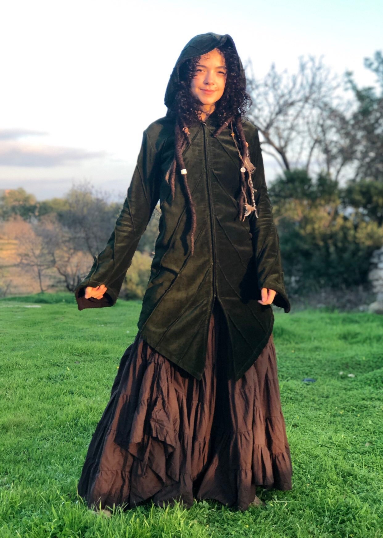 Long Pixie Leaf Hood Jacket, Warm Winter Coat, Fairy Jacket