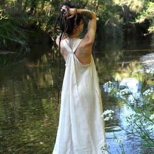 Raw Cotton Boho Maxi Dress, Oversized Open Back Dress, Minimalist Hippie Chic Festival Clothing, Handmade Slow Fashion