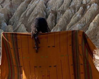 Embroidered Tribal Shawl: Unisex Vegan Acrylic Wool Blanket